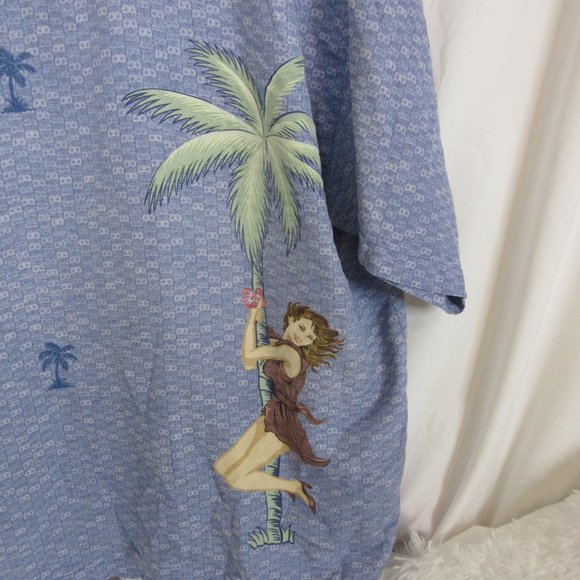 Tommy Bahama Pinup Girl Short Sleeve 100% Silk Button Up Shirt Blue Size XL - Picture 5 of 10